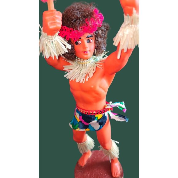 Vintage Hawaiian Tiki Dancers Dolls - Handcrafted Intricate Details Music Box & - Picture 2 of 16